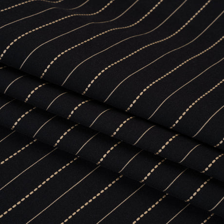 Stretch Cotton Blend Twill - Black and Beige Textured Stripes - Deadstock