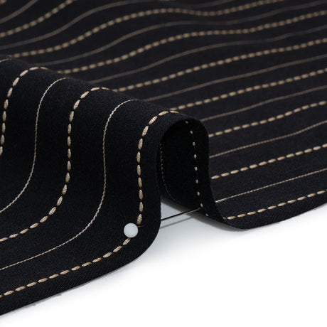 Stretch Cotton Blend Twill - Black and Beige Textured Stripes - Deadstock