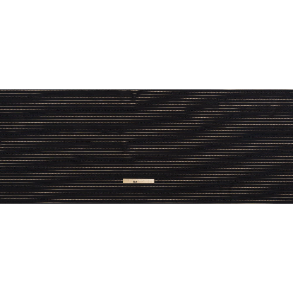 Stretch Cotton Blend Twill - Black and Beige Textured Stripes - Deadstock