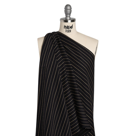 Stretch Cotton Blend Twill - Black and Beige Textured Stripes - Deadstock