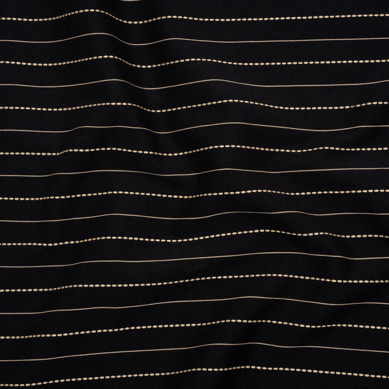 Stretch Cotton Blend Twill - Black and Beige Textured Stripes - Deadstock