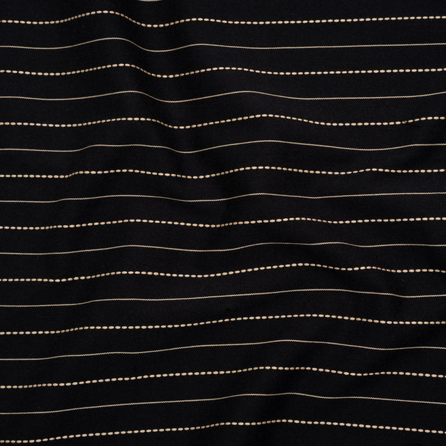 Stretch Cotton Blend Twill - Black and Beige Textured Stripes - Deadstock