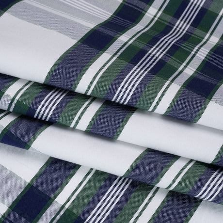 Cotton Oxford Shirting - Navy, Dark Green and White Plaid - Deadstock