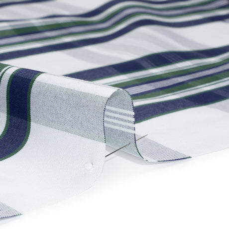 Cotton Oxford Shirting - Navy, Dark Green and White Plaid - Deadstock