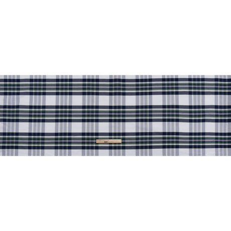 Cotton Oxford Shirting - Navy, Dark Green and White Plaid - Deadstock
