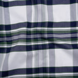 Cotton Oxford Shirting - Navy, Dark Green and White Plaid - Deadstock