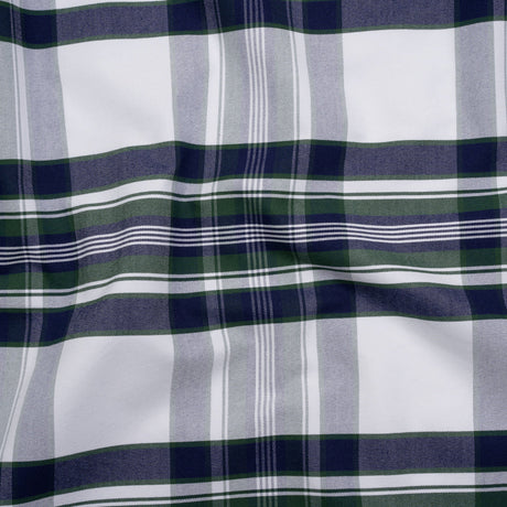 Cotton Oxford Shirting - Navy, Dark Green and White Plaid - Deadstock
