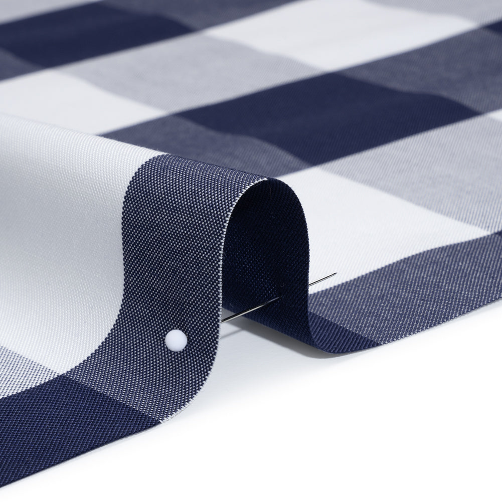 Cotton Oxford Shirting - Dark Blue and White Buffalo Check - Deadstock