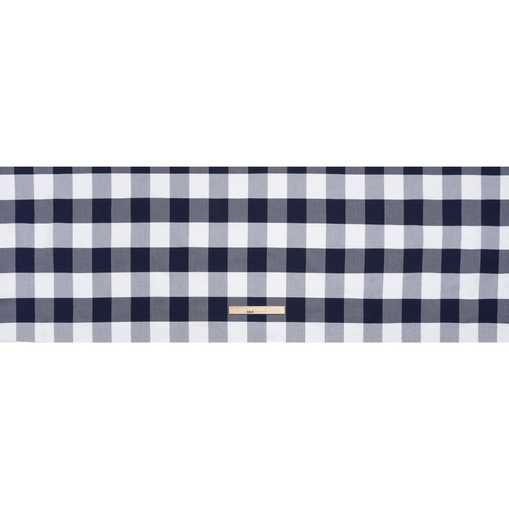 Cotton Oxford Shirting - Dark Blue and White Buffalo Check - Deadstock