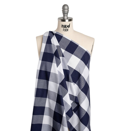 Cotton Oxford Shirting - Dark Blue and White Buffalo Check - Deadstock