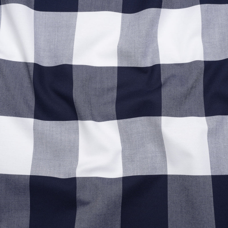 Cotton Oxford Shirting - Dark Blue and White Buffalo Check - Deadstock