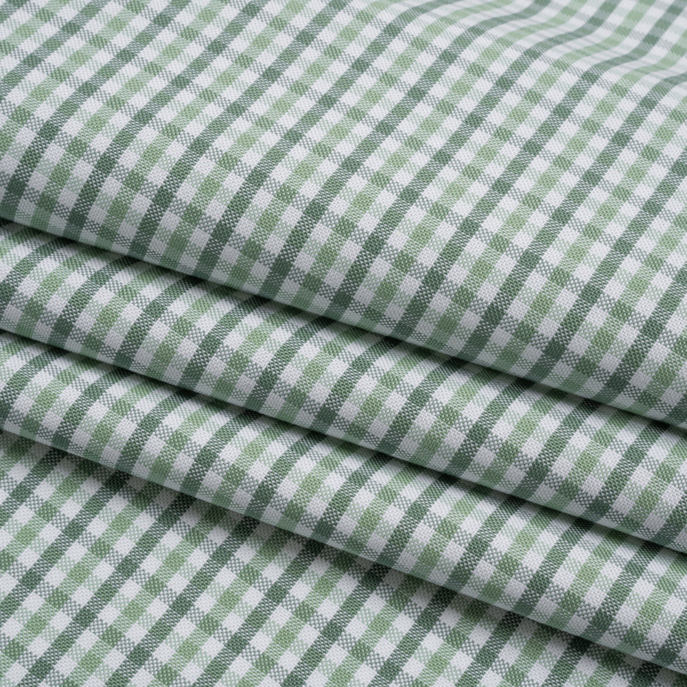 Cotton Oxford Shirting - Sage, Mint Green and White Tattersall Check - Deadstock