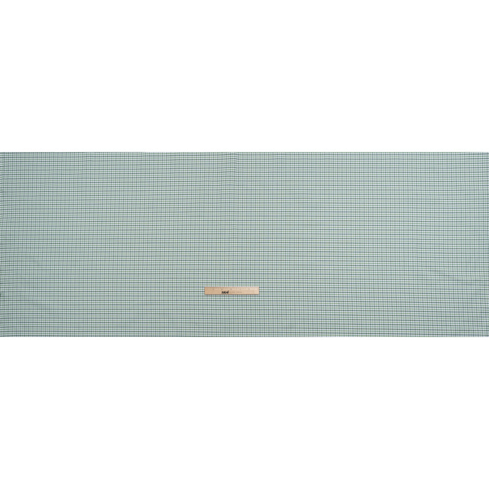 Cotton Oxford Shirting - Sage, Mint Green and White Tattersall Check - Deadstock