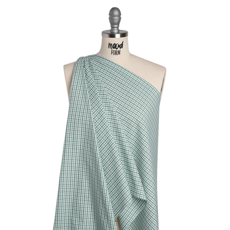 Cotton Oxford Shirting - Sage, Mint Green and White Tattersall Check - Deadstock
