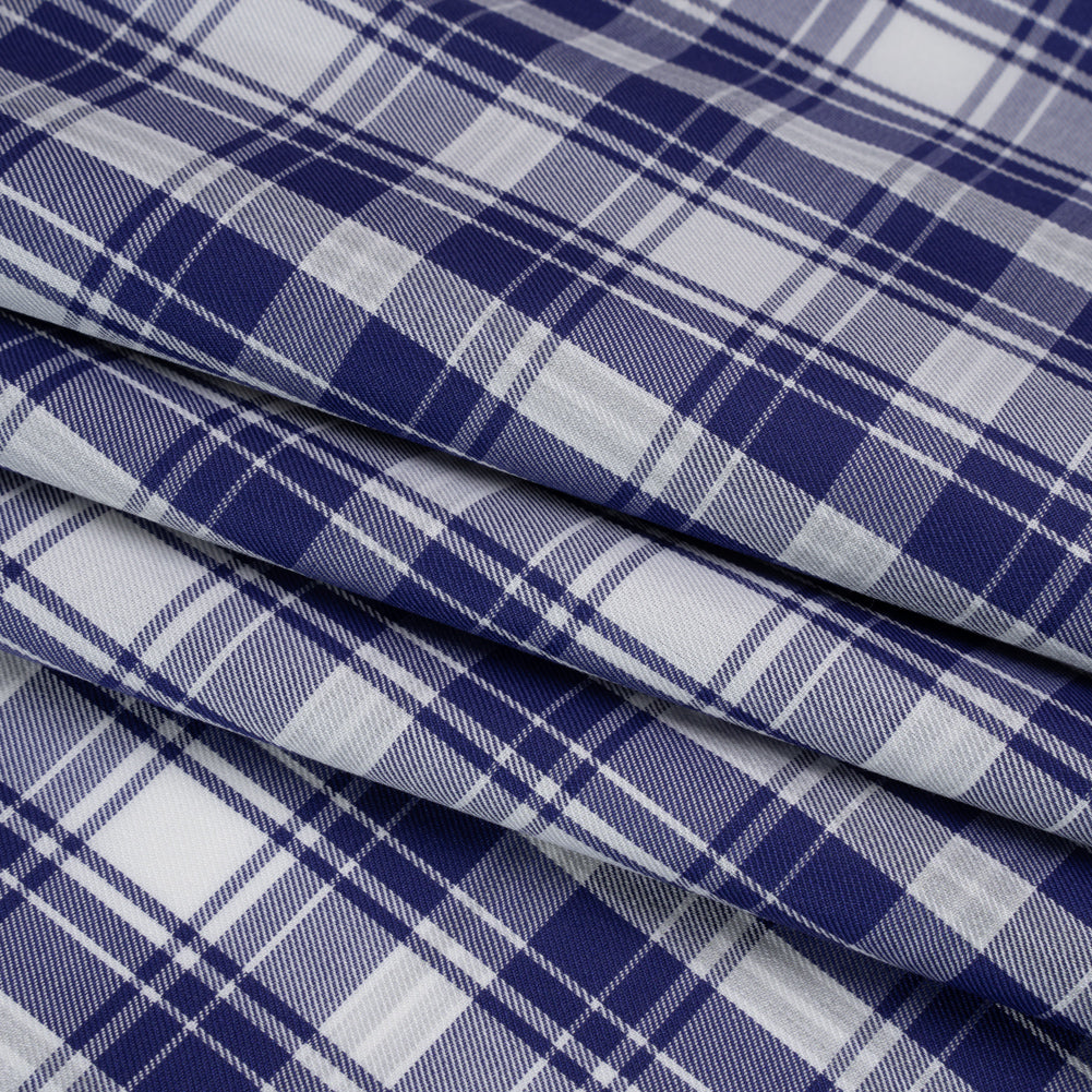 Cotton Twill Shirting - Cobalt Blue and White Plaid - Deadstock