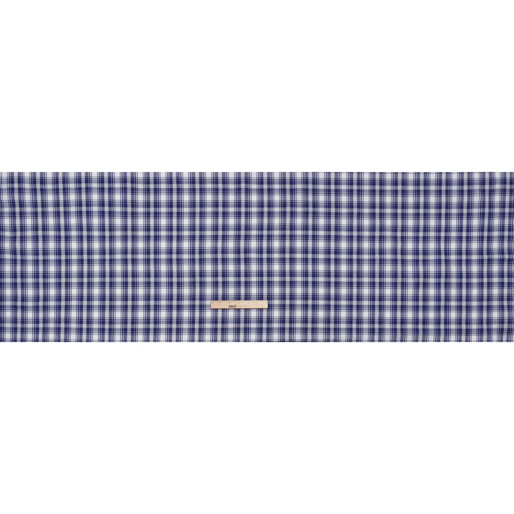 Cotton Twill Shirting - Cobalt Blue and White Plaid - Deadstock