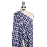 Cotton Twill Shirting - Cobalt Blue and White Plaid - Deadstock