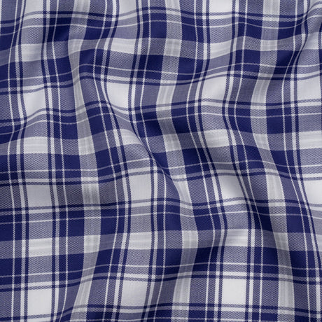 Cotton Twill Shirting - Cobalt Blue and White Plaid - Deadstock