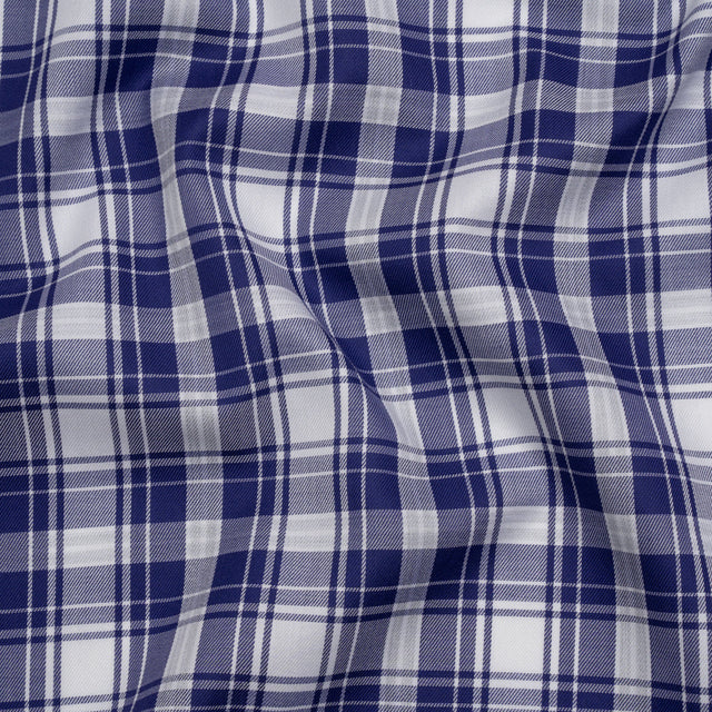 Cotton Twill Shirting - Cobalt Blue and White Plaid - Deadstock