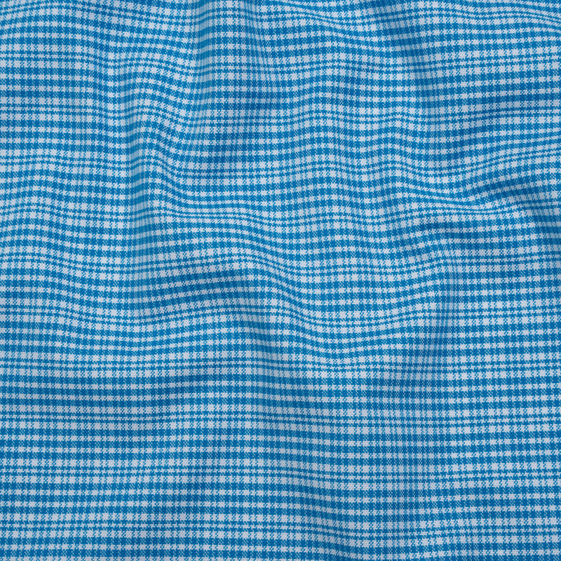 Cotton Oxford Shirting - Bright Blue and White Plaid - Designer Deadstock
