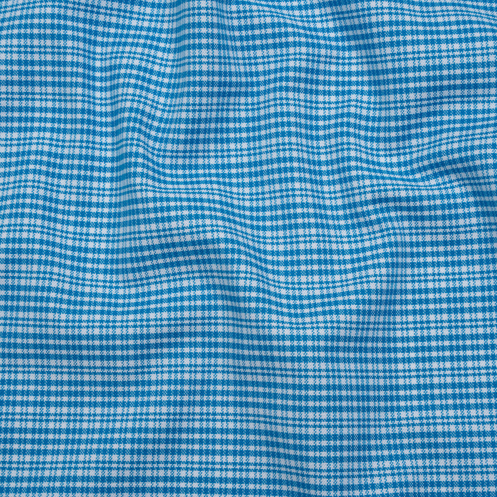 Cotton Oxford Shirting - Bright Blue and White Plaid - Designer Deadstock