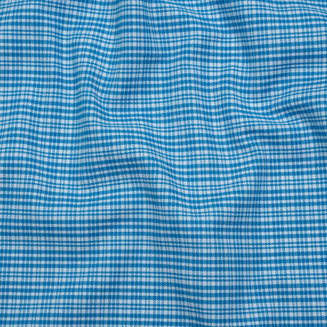 Cotton Oxford Shirting - Bright Blue and White Plaid - Designer Deadstock