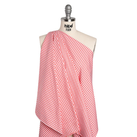Cotton Oxford Shirting - Bubblegum Pink and White Gingham Checks - Deadstock