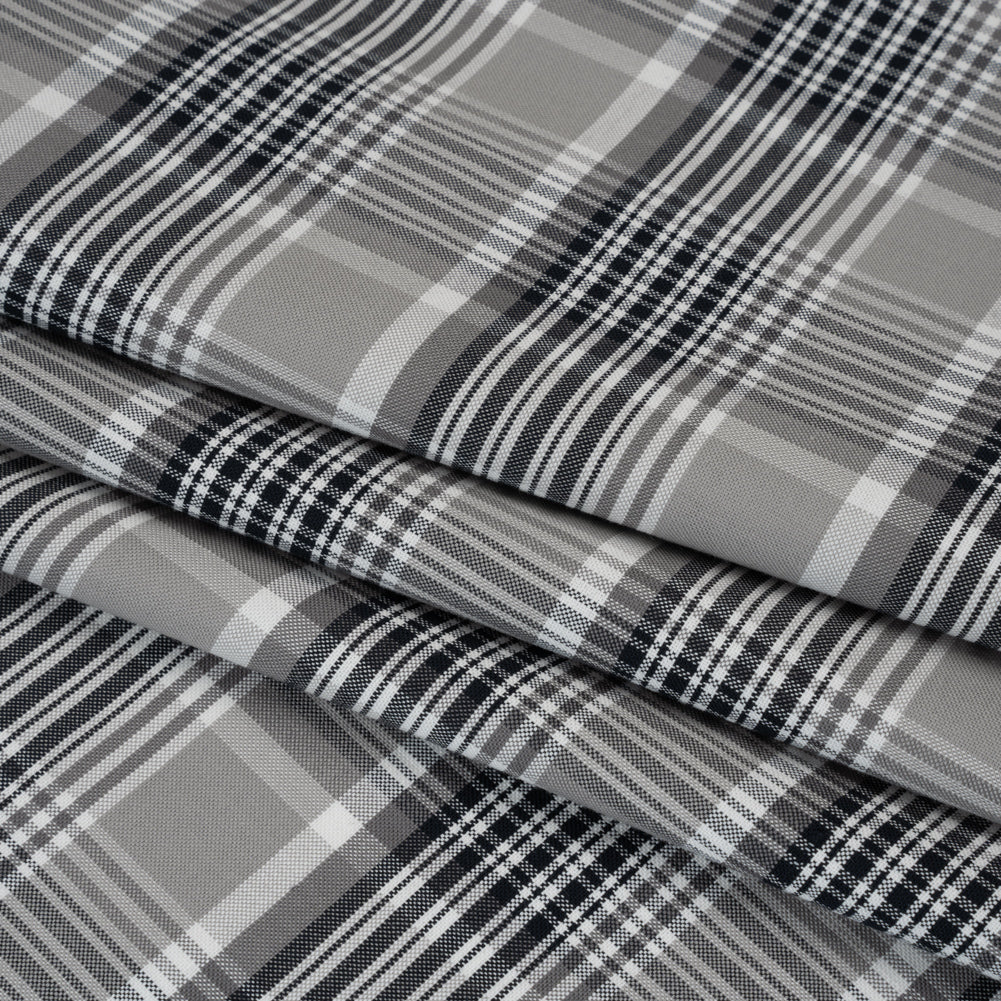 Cotton Oxford Shirting - Black, Gray and White Plaid - Deadstock