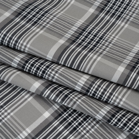 Cotton Oxford Shirting - Black, Gray and White Plaid - Deadstock