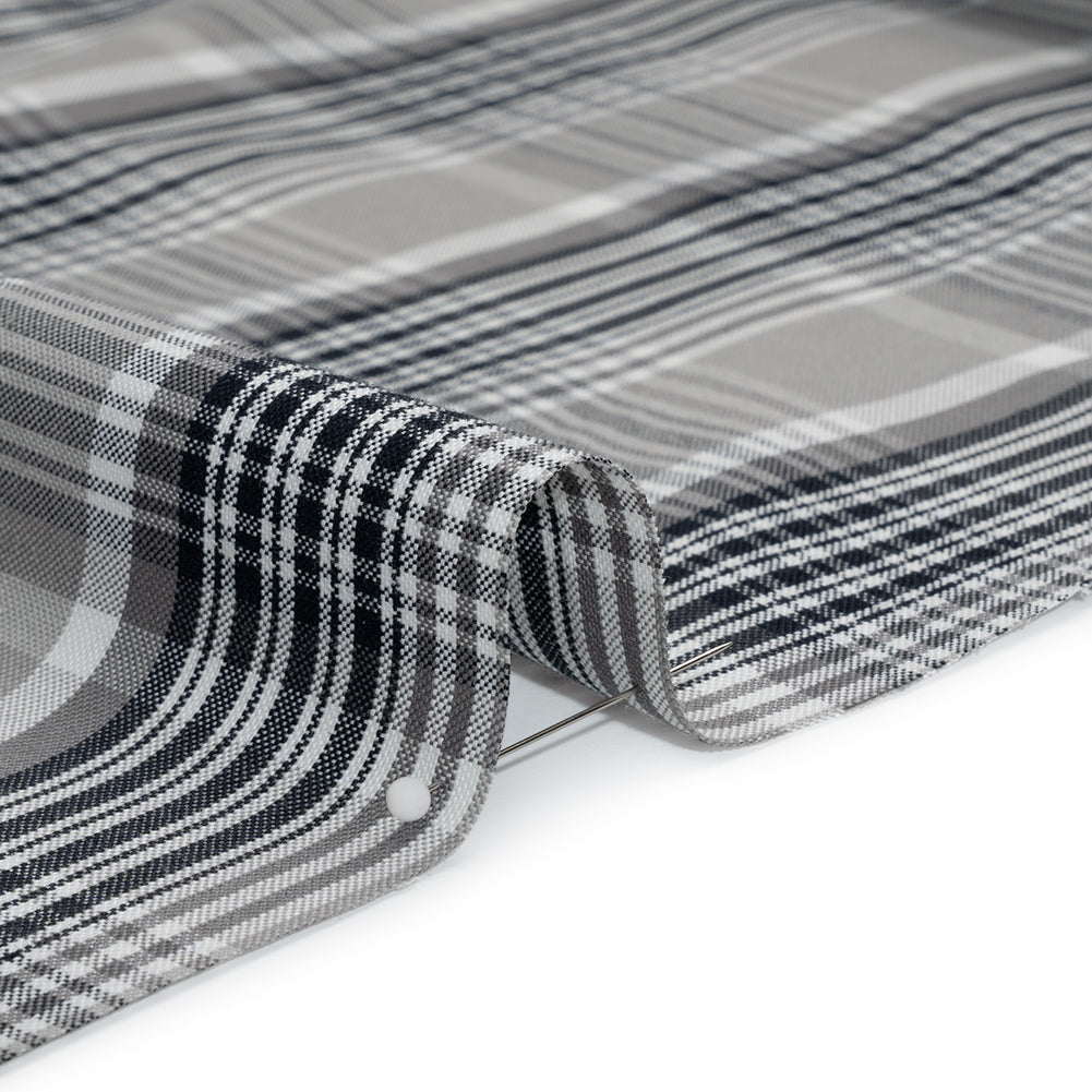 Cotton Oxford Shirting - Black, Gray and White Plaid - Deadstock