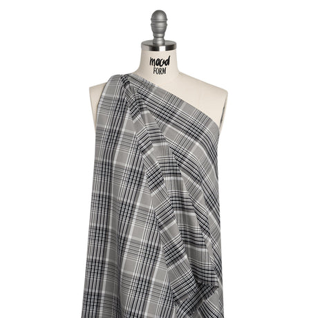 Cotton Oxford Shirting - Black, Gray and White Plaid - Deadstock