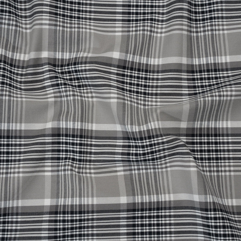Cotton Oxford Shirting - Black, Gray and White Plaid - Deadstock