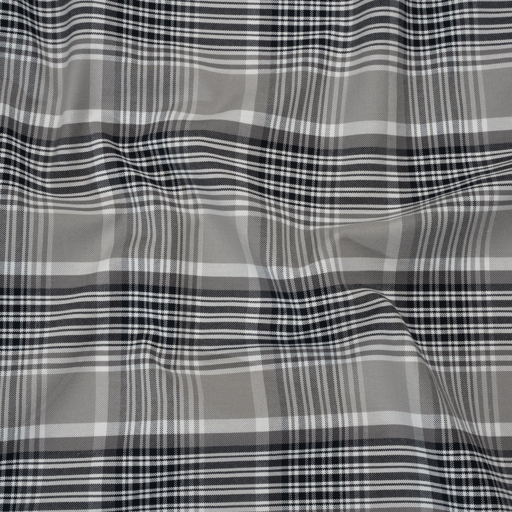 Cotton Oxford Shirting - Black, Gray and White Plaid - Deadstock
