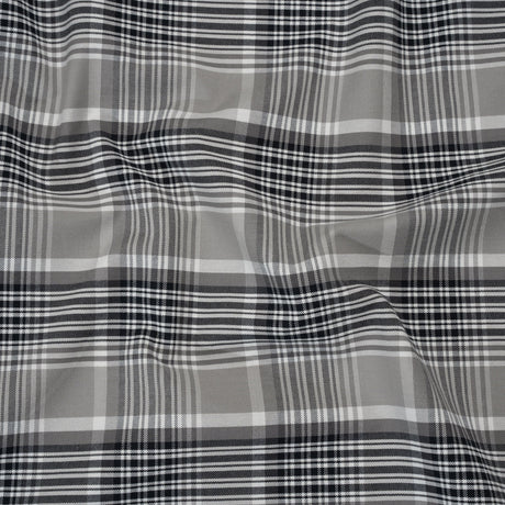 Cotton Oxford Shirting - Black, Gray and White Plaid - Deadstock