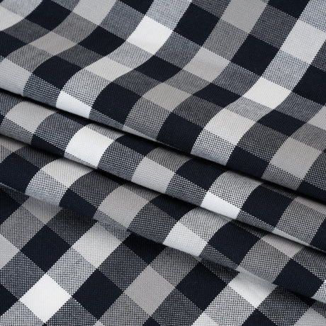 Cotton Oxford Shirting - Navy, Gray and White Checks - Deadstock