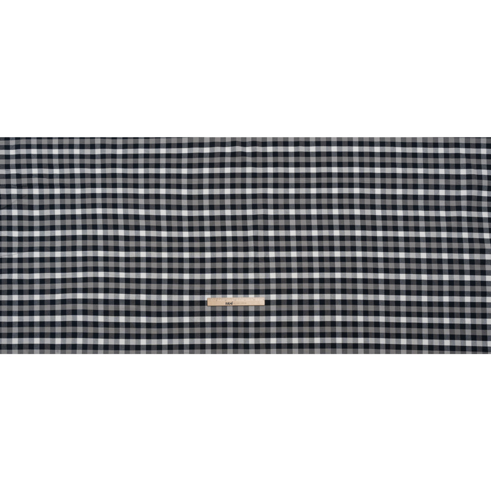 Cotton Oxford Shirting - Navy, Gray and White Checks - Deadstock