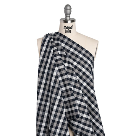 Cotton Oxford Shirting - Navy, Gray and White Checks - Deadstock