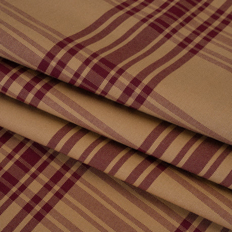 Cotton Oxford Shirting - Tan and Burgundy Plaid - Deadstock