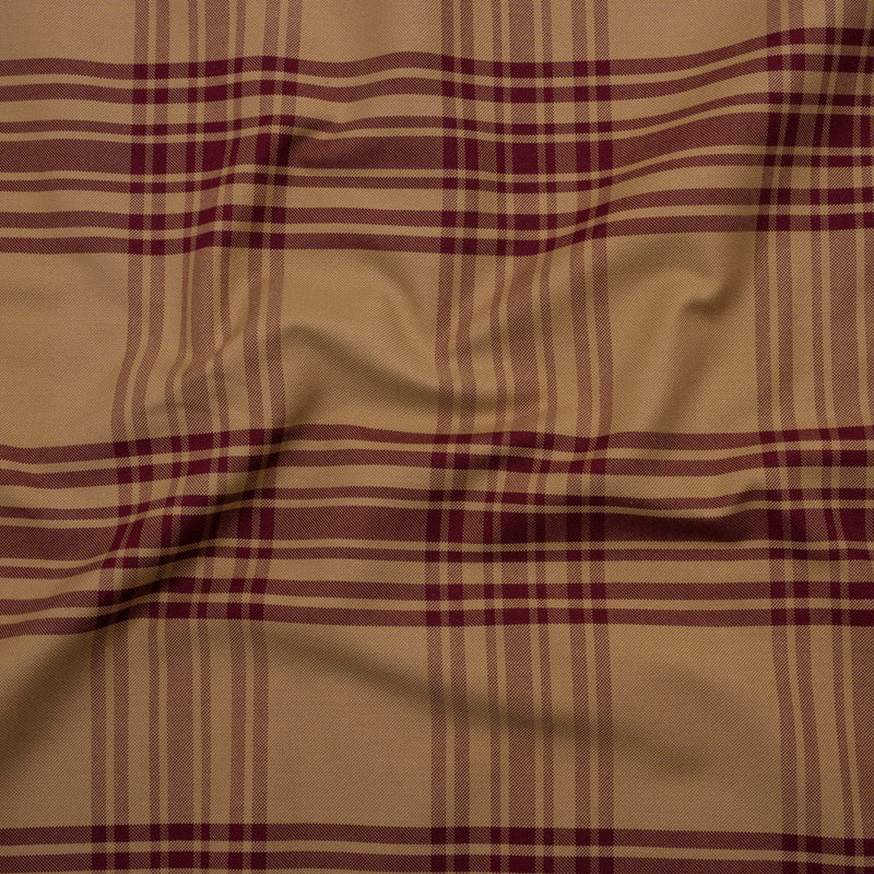 Cotton Oxford Shirting - Tan and Burgundy Plaid - Deadstock