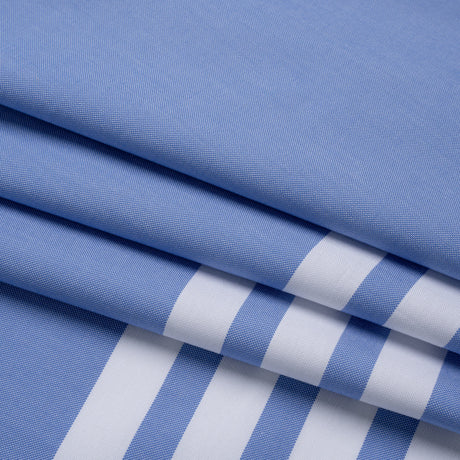 Cotton Oxford Shirting Panel - Blue and White Stripe Border - Deadstock