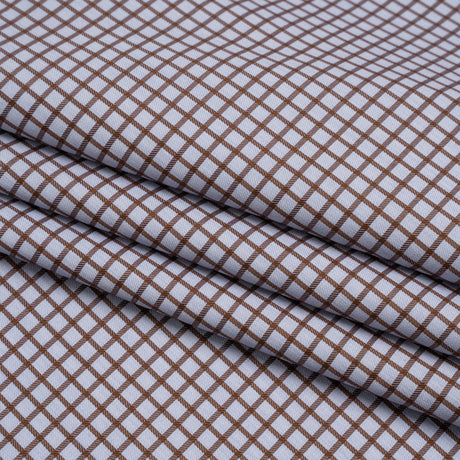 Cotton Herringbone Twill Shirting - Brown and Pale Blue Checks - Deadstock