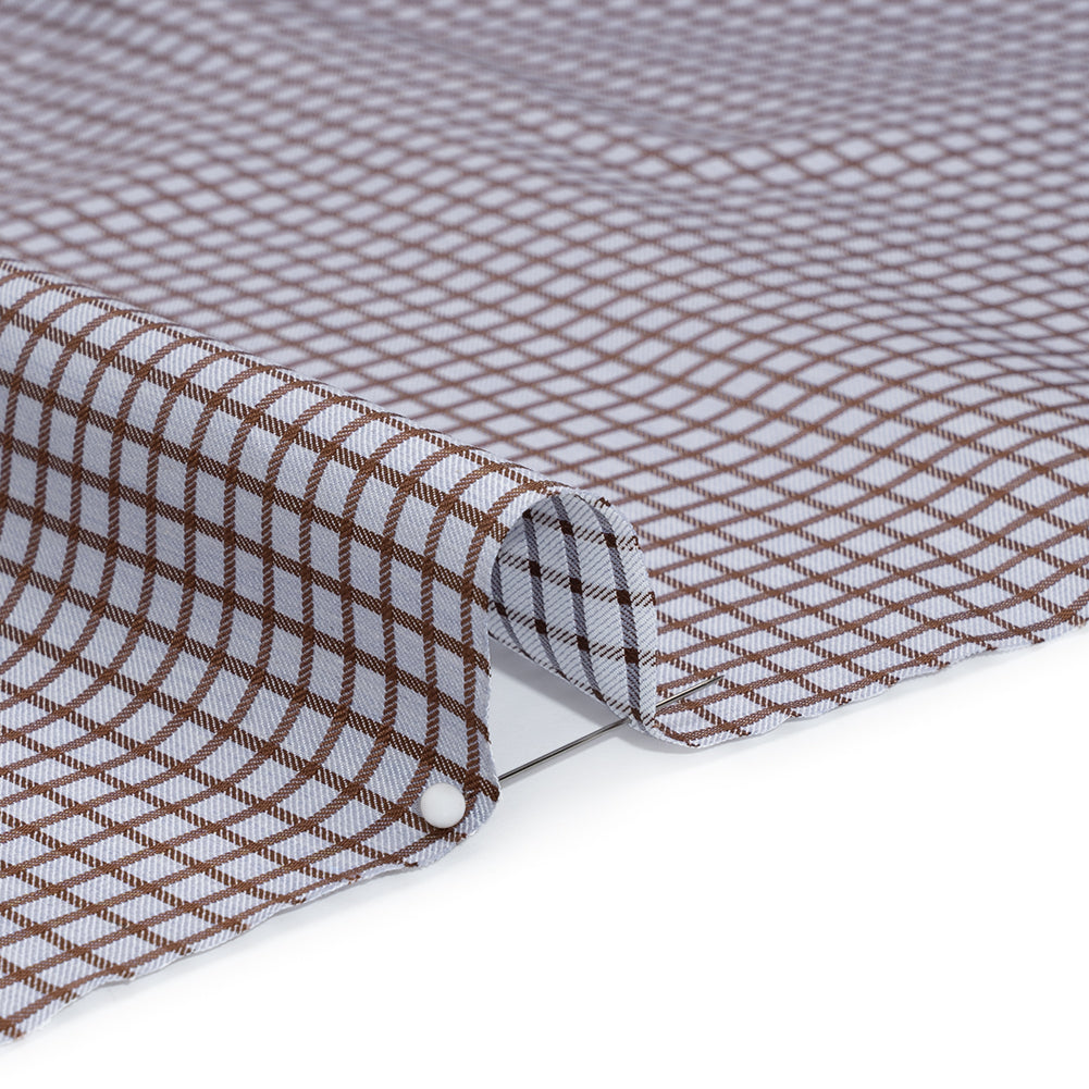 Cotton Herringbone Twill Shirting - Brown and Pale Blue Checks - Deadstock