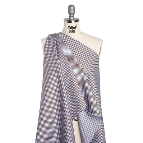 Cotton Herringbone Twill Shirting - Brown and Pale Blue Checks - Deadstock
