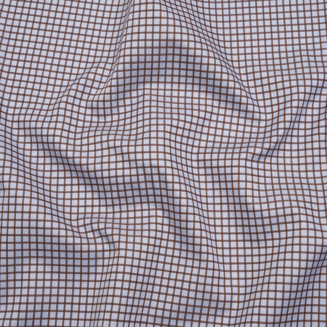 Cotton Herringbone Twill Shirting - Brown and Pale Blue Checks - Deadstock