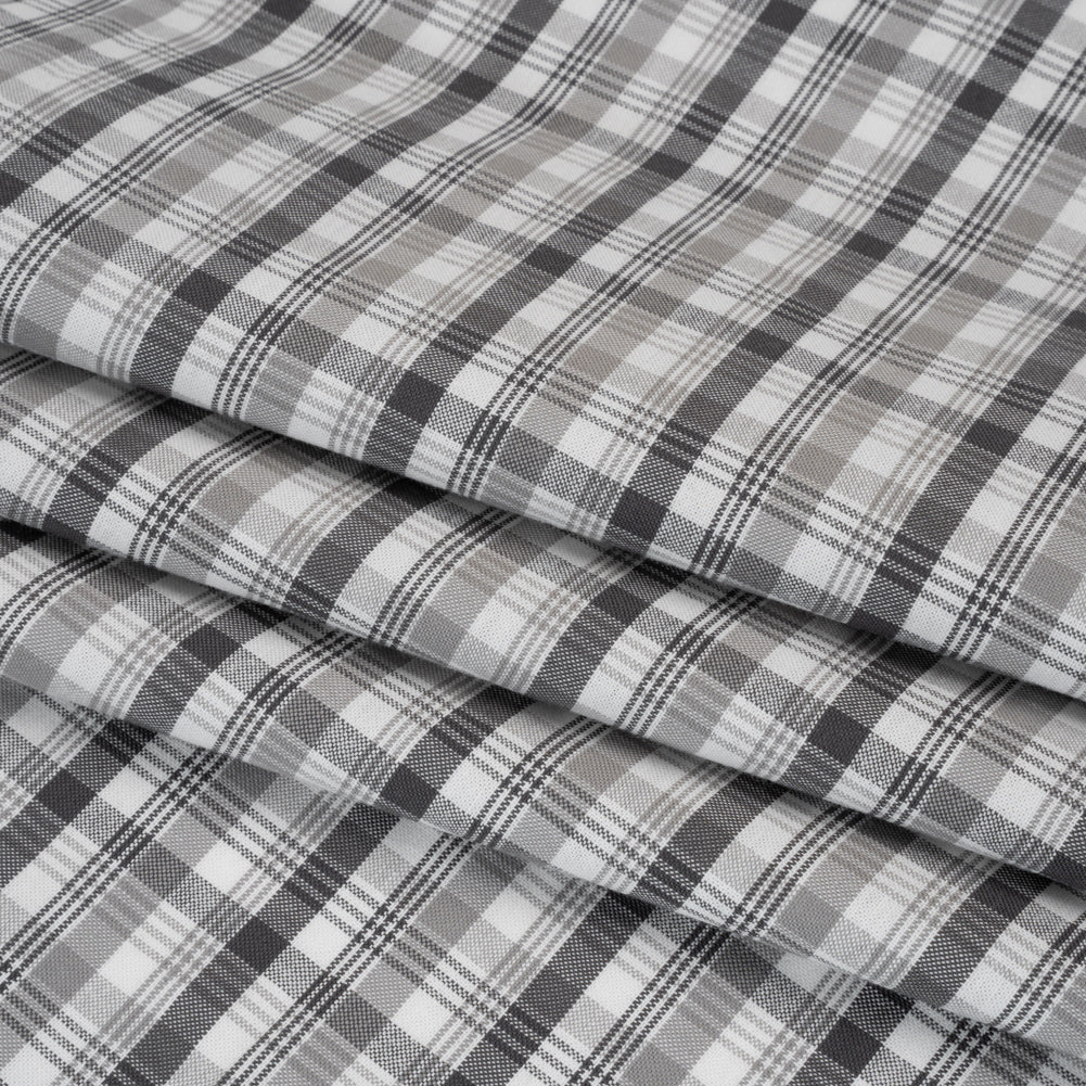 Cotton Oxford Shirting - Charcoal, Gray and White Plaid - Deadstock