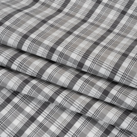 Cotton Oxford Shirting - Charcoal, Gray and White Plaid - Deadstock
