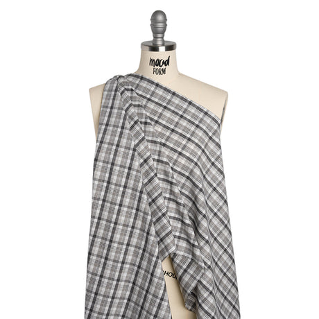 Cotton Oxford Shirting - Charcoal, Gray and White Plaid - Deadstock