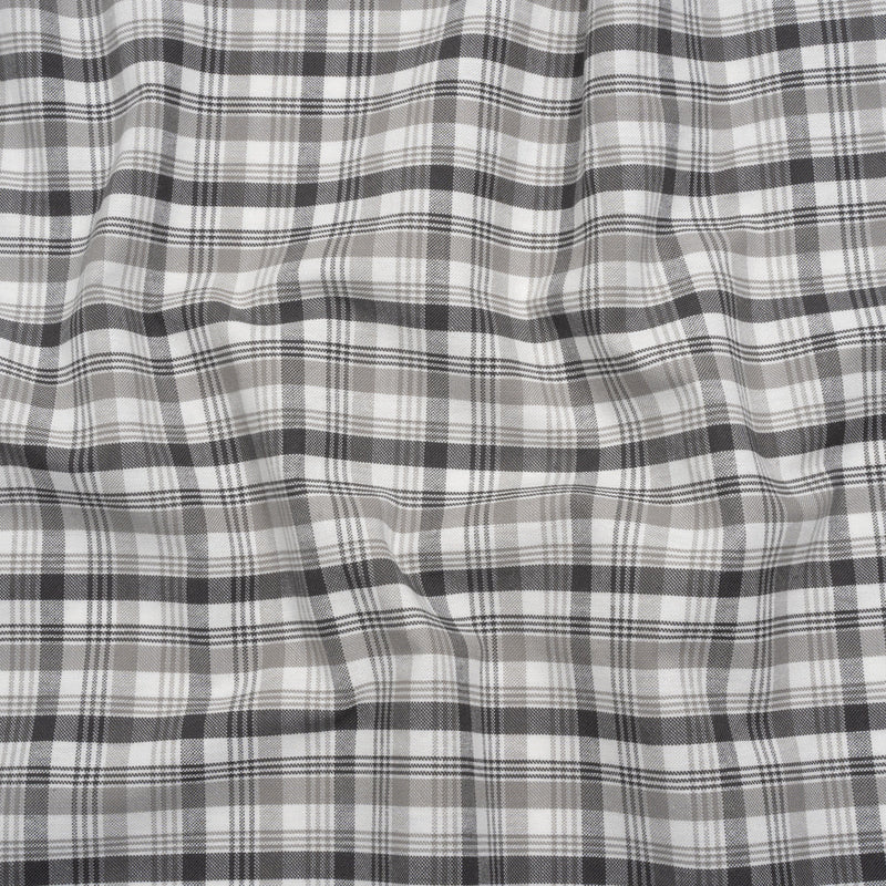 Cotton Oxford Shirting - Charcoal, Gray and White Plaid - Deadstock