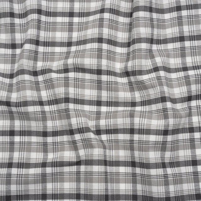 Cotton Oxford Shirting - Charcoal, Gray and White Plaid - Deadstock
