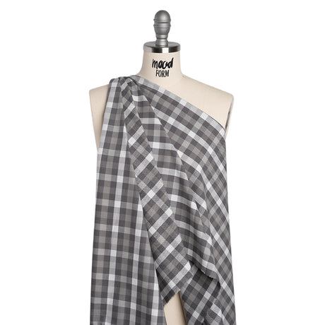 Cotton Oxford Shirting - Gray and White Checks - Deadstock